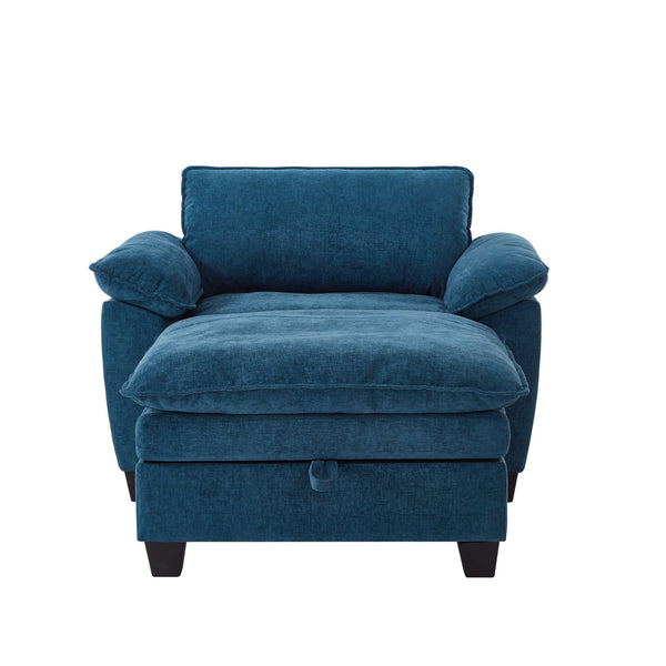 English Elm 51" Oversize Chaise Lounge Chair with Ottoman and Hidden Storage Upholstered in Soft Chenille Comfort Blue W1097S00153
