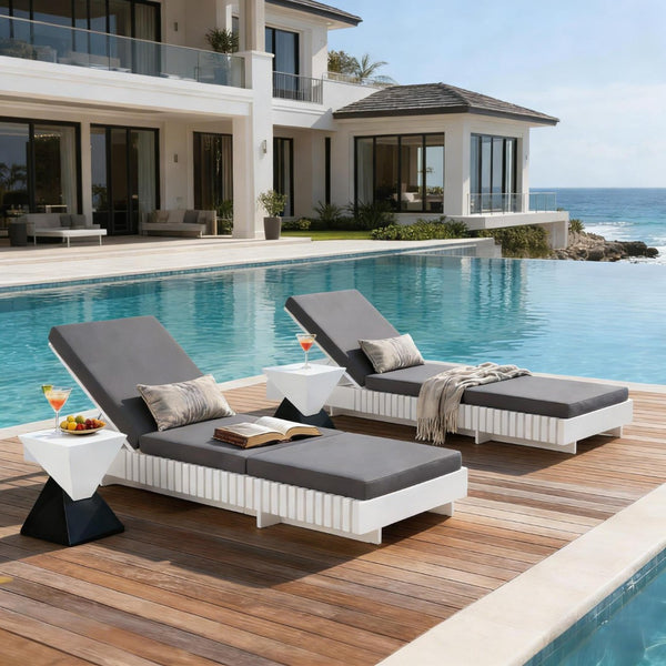 English Elm Modern Acacia Wood Outdoor Chaise Lounge Slatted Reclining Poolside Sun Chair Dark Grey,White N770P281696W_N770P208326G