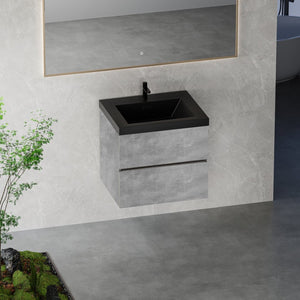 English Elm 24'' Wall Mount Bathroom Vanity Fluted Smoked Walnut Soft Close Drawer Quartz Basin W1920P385525