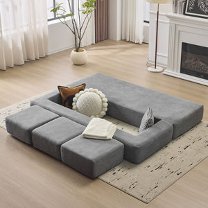 English Elm Ebern Designs Convertible Sectional Sofa – Cozy Chenille Sleeper With 3 Footrests For Small Spaces W1829P280222