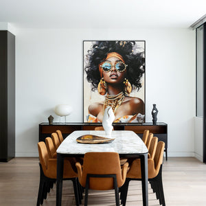 English Elm African African American Woman Canvas Wall Art Curly Hair Sunglasses Orange Headwrap Earrings Chic Afrocentric Decor for Living Room Bedroom Office W3374P322229