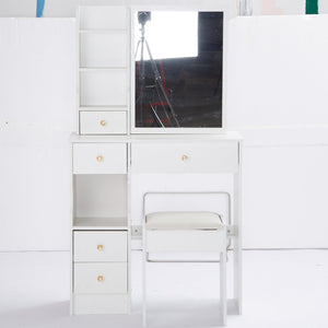English Elm 29.2" Stylish Compact Vanity Table Set With Cushioned Stool & Large Sliding Mirror For Small Spaces W936P226026