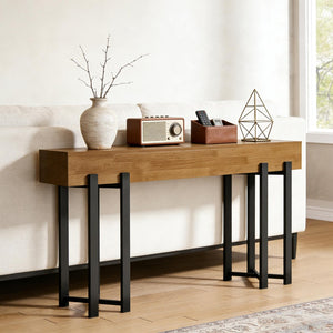 English Elm Practical Geometric Console Table with Matte Black Wood Grain Finish for Entryway or Sofa T3971P452927