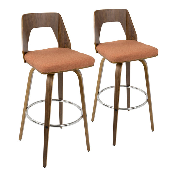 English Elm Trilogy Mid-Century Modern Barstool in Walnut Faux Leather by LumiSource – Retro Swivel, Cushioned Elegance Orange B202S00651