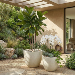 English Elm Round Handcrafted Concrete Planter Set Textured Matte Finish Patio Entryway Garden W347P449342
