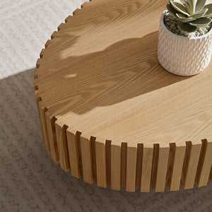 English Elm Modern Drum Coffee Table 47.6" Oval Ellipse Design with Sturdy Pedestal Base for Stylish Living Natural Ash W2582P251207