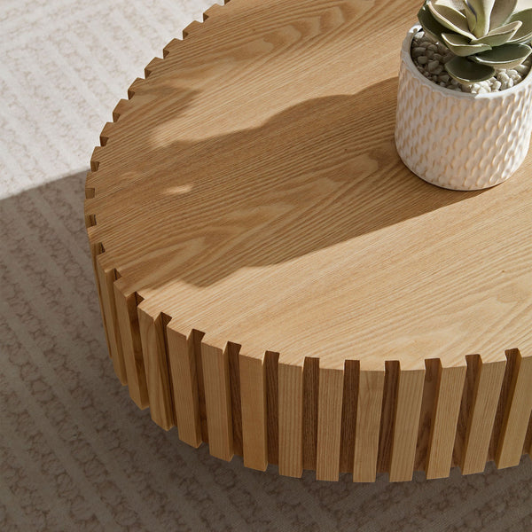 English Elm Modern Drum Coffee Table 47.6" Oval Ellipse Design with Sturdy Pedestal Base for Stylish Living Natural Ash W2582P251207