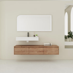 English Elm 60-Inch Wall-Mounted Bathroom Vanity With Stylish Resin Sink, Soft-Close Drawers & Modern Design W999S00355