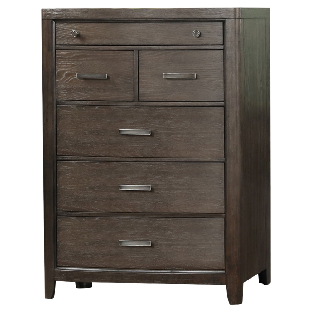 English Elm Six Drawer Dresser Antique Brown with Cedar-Lined Bottom Drawer, Solid Wood MDF, Smooth Side Guides B2699P208266