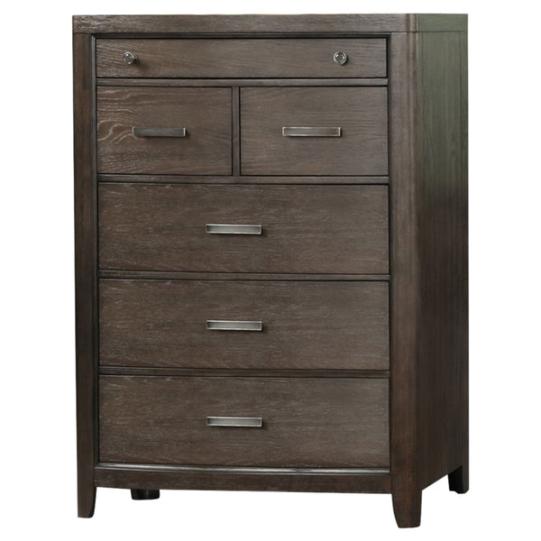 English Elm Six Drawer Dresser Antique Brown with Cedar-Lined Bottom Drawer, Solid Wood MDF, Smooth Side Guides B2699P208266
