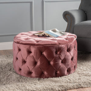 English Elm Christopher Knight Home® - OTTOMAN Velvet Tufted Diamond Stitch Cocktail Seat — Modern Glam Round Pouf, Durable Polyester Finish Blush 59313.00BLS