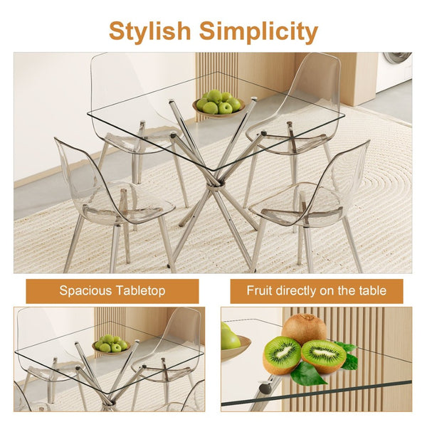 English Elm Only Square Tempered Glass Table Top Heat Resistant Clear Surface for Dining W1151P209992