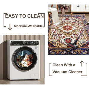 English Elm Area Rug 6X9 Vintage Bohemia Floral Design In Blue/Gold - Non-Slip, Washable & Perfect For Any Room! W2907P265116