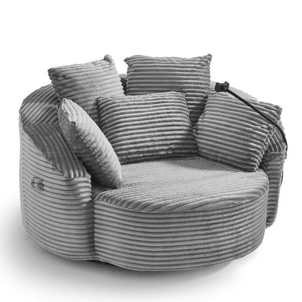 English Elm Swivel Barrel Accent Chair Chenille Tufted Round Club Seat for Living Room Lounge Grey N719S002320E