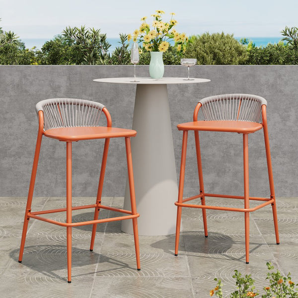 English Elm Christopher Knight Home® - Outdoor 29" Seat Height Aluminum Barstools with Rope Scallop Backrest, Rust-Resistant Patio Set Orange N772P247736O