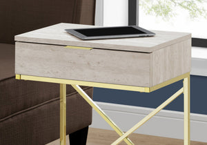 English Elm Accent Table With Beige Marble Look Top & Gold Metal Frame - Stylish Storage For Living Room & Bedroom B2710P219298