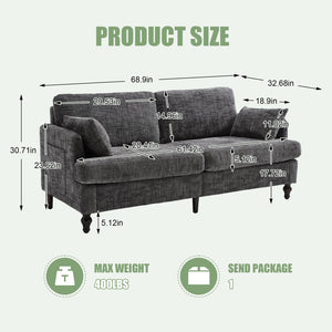 English Elm Modern chenille 2-seater sofa with LED, USB charging, storage pocket, solid wood legs, durable comfort Gray W395P318544