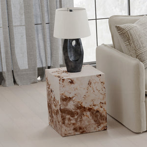English Elm Modern Luxury Square End Table Engineered Stone Finish ECC Waterproof Heat & Stain Resistant Chic Centerpiece Antique White 19.25 L x 19 W x 24 H B2741P333942
