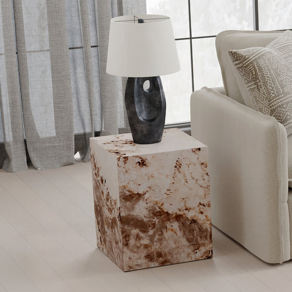 English Elm Modern Luxury Square End Table Engineered Stone Finish ECC Waterproof Heat & Stain Resistant Chic Centerpiece Antique White 19.25 L x 19 W x 24 H B2741P333942