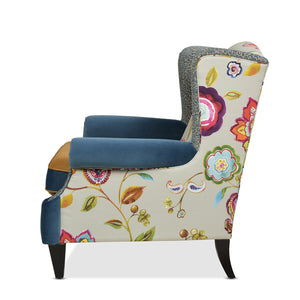 English Elm Jennifer Taylor Home - Anya Boho Chic Wingback Accent Chair - Vibrant Floral & Leopard Print In Blue-Teal & Yellow-Gold B2719P238252