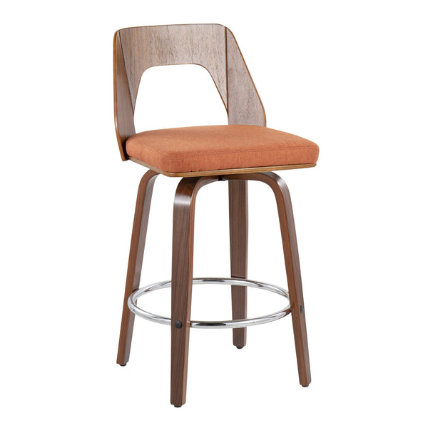 English Elm Trilogy Mid-Century Counter Stools Set of 2 in Walnut with Orange Fabric Swivel Seats, Retro Chic לבית B202S00093