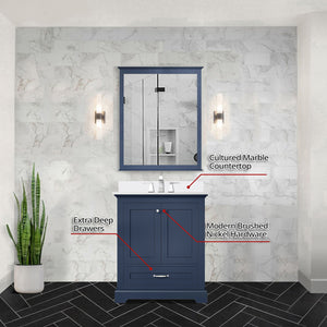 English Elm Navy Single Bath Vanity 30" W x 22" D with Cultured Marble Top, Soft-Close Drawer, Scratch-Resist B2731P258322