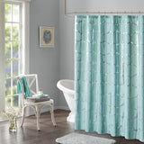 Intelligent Design Raina Modern/Contemporary Printed Metallic Shower Curtain ID70-1291 Aqua/Silver