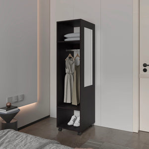 English Elm Wenge Mobile Wardrobe with Mirror Door, 3 Shelves & Open Storage on Wheels for Modern Organization B062P227647