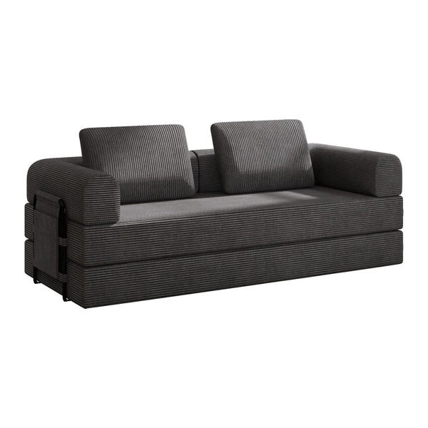 English Elm Convertible Corduroy Sleeper Sofa Foldable Three Seat Couch for Studio or Bedroom Dark Gray W3366P447131