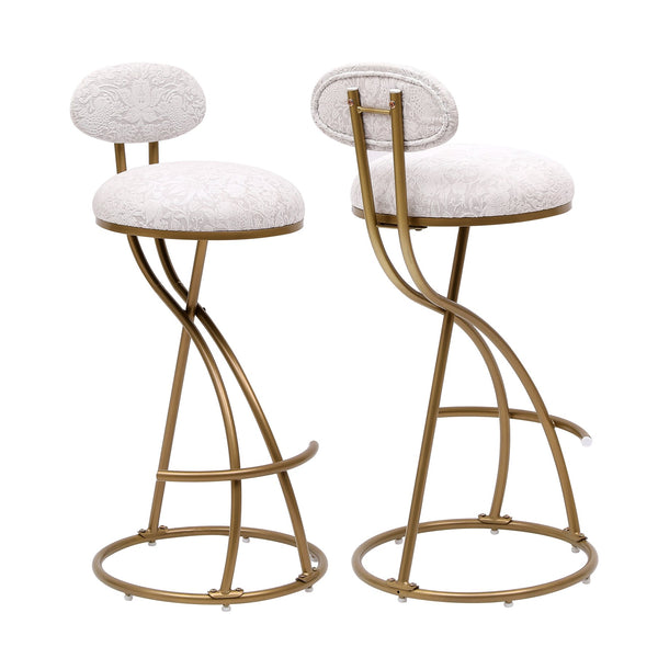 English Elm Bar Stools S-Shape Floral Upholstered Counter Height Set of 2 with Padded Backrest and Footrest, Modern Golden Frame, Durable Polyester, Easy Assembly, 220lb Capacity Gold & White Print W1757P269012