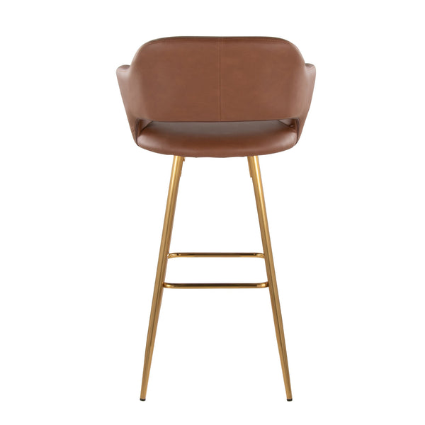 English Elm Margarite 30" Contemporary Barstool Pair in Gold Metal & Brown Faux Leather with Square FootrestMargarite 30" Contemporary Barstool Pair in Gold Metal & Brown Faux Leather with Square Footrest B202S00618