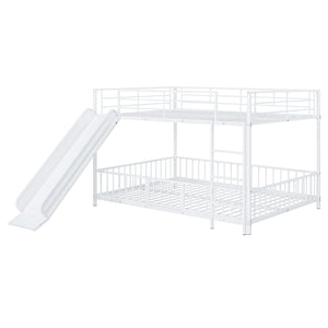 English Elm Full Full over Full Metal Bunk Bed with Slide, Interchangeable Stairs, Gate & Safety Guardrails for Kids White SF000170AAK