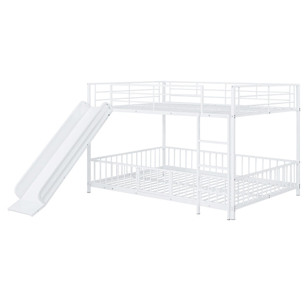 English Elm Full Full over Full Metal Bunk Bed with Slide, Interchangeable Stairs, Gate & Safety Guardrails for Kids White SF000170AAK