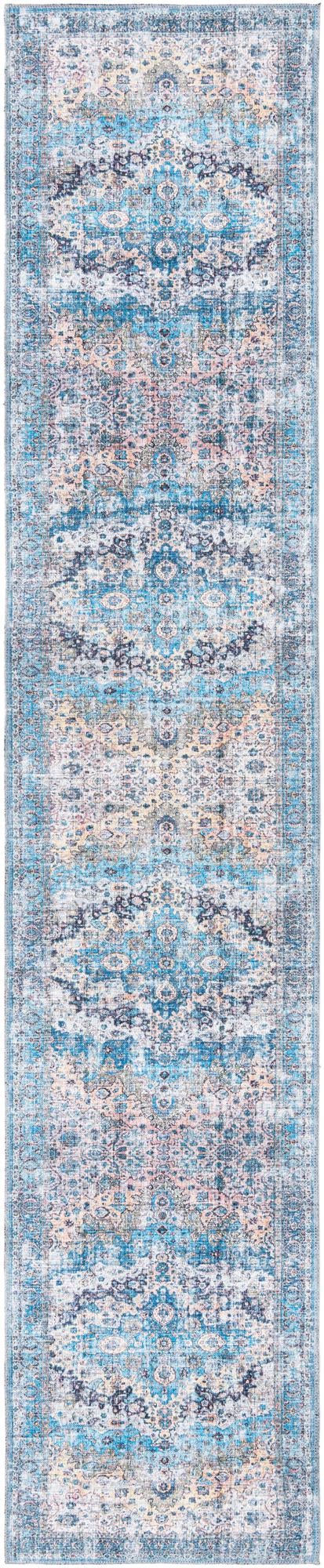 Unique Loom Mangata Mary Machine Made Border Rug Blue, Blue/Black/Beige/Ivory/Gray/Navy Blue/Peach/Turquoise 2' 7" x 13' 1"