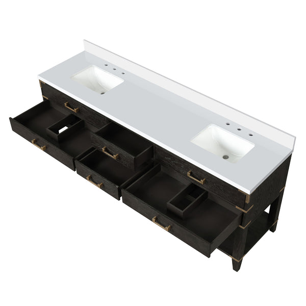 English Elm Black Oak Double Bath Vanity 84" W X 22" D With Cultured Marble Top - Elegant Storage & Style B2731P261070