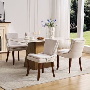 English Elm Modern Dining Chairs Set of 2 with Double-Layer Cushioned Chenille Upholstery, Curved Solid Wood Legs Beige W1143P207917