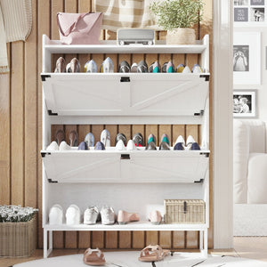 English Elm Shoe Cabinet With Open Shelf & 2 Flip Drawers - Stylish Farmhouse Storage For Narrow Entryways W2227P170170-GIGA
