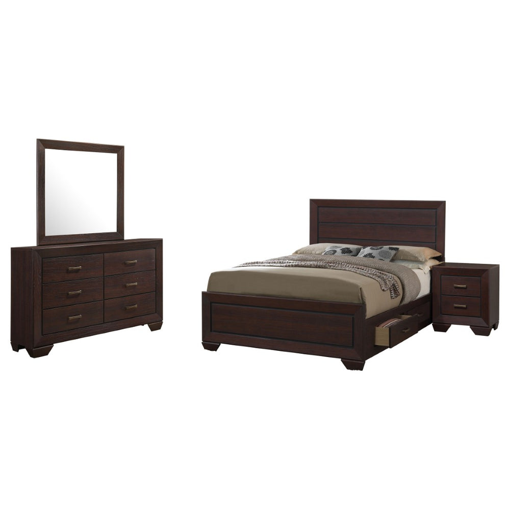 English Elm Carina Queen Bedroom Set Grey Oak Paneled Headboard Nickel Hardware Five Piece Brown B062S00761