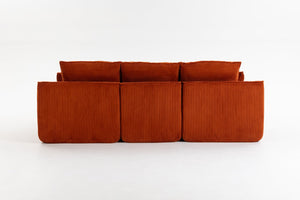 English Elm L Shaped Corduroy Modular Sectional with Cloud Cushions Footstool and Lumbar Pillows Orange W395S00137