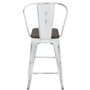 English Elm Oregon Industrial High Back Counter Stool Set of 2 — Vintage White & Espresso, Steel Frame, Bamboo Seats, Rustic Charm B202P222416