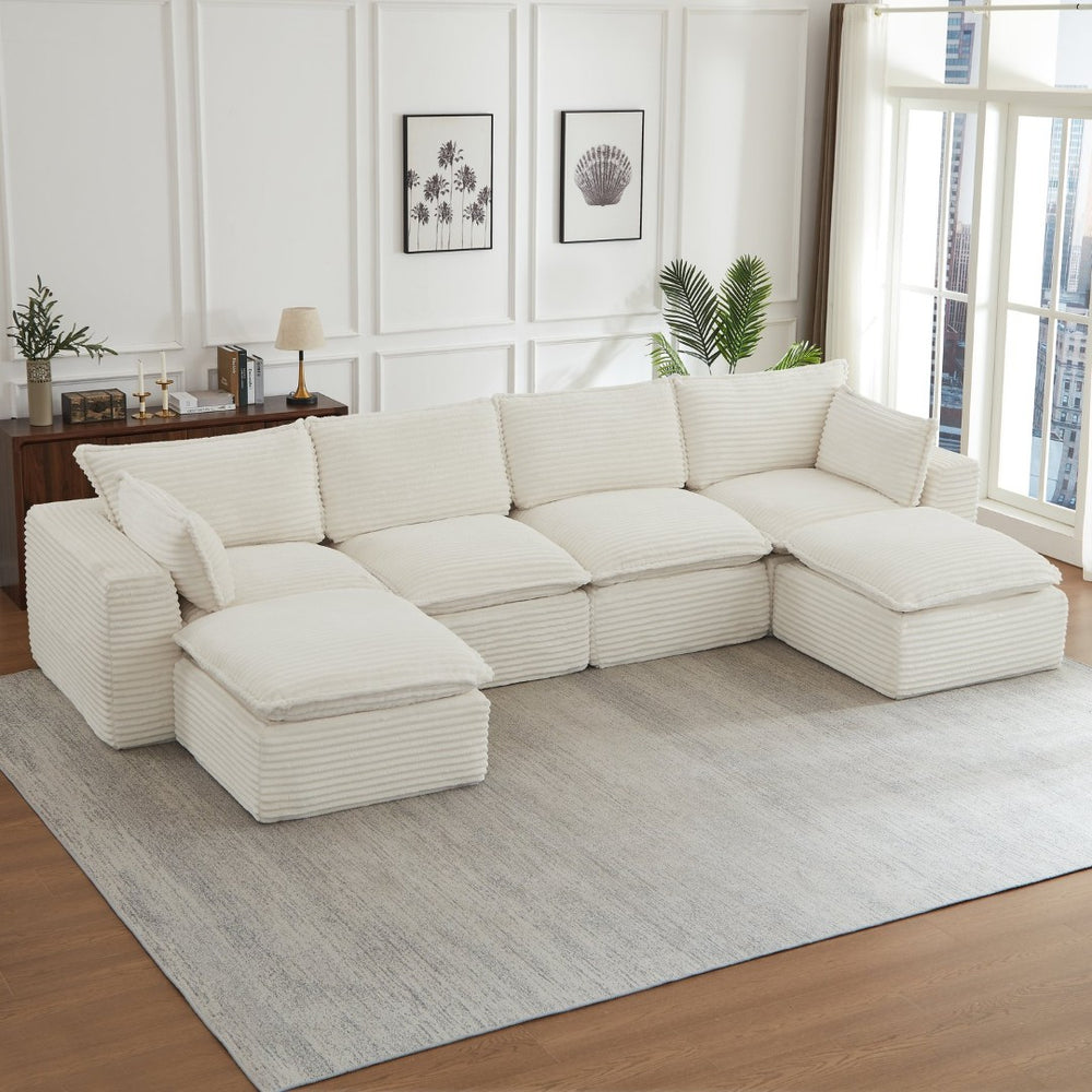 English Elm Cloud Corduroy U-shape Sectional with Ottoman Convertible Modular Living Room Sofa W2339S00134
