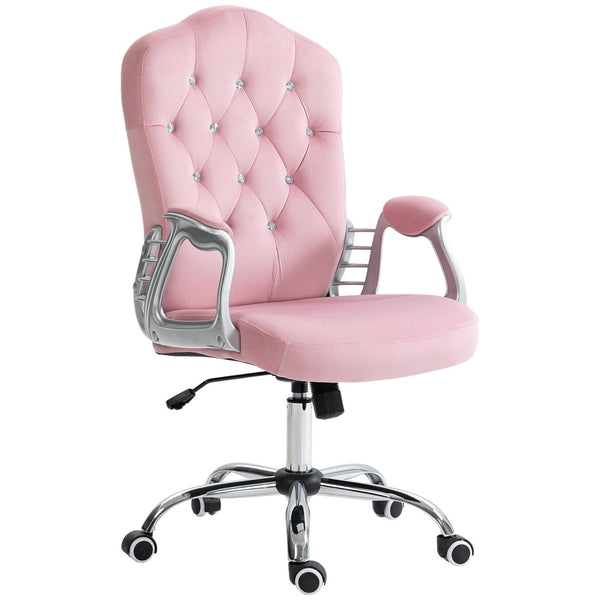 English Elm Vinsetto Plush Velvet Office Chair, Adjustable Pink Desk Chair With Swivel Wheels & Tilt Comfort Function W2225P217514-GIGA