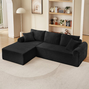 English Elm Full-Compression Modular Chaise Lounge Sofa with Corduroy Upholstery, Arched Arms, Cushions Included Black W2606P323729