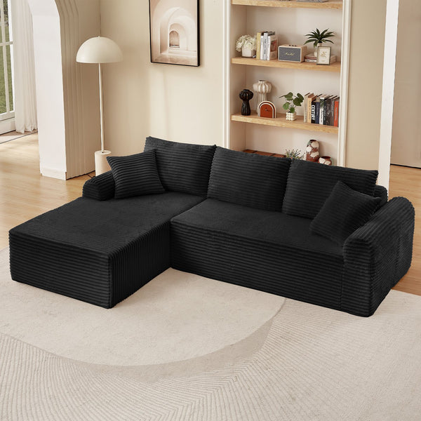 English Elm Full-Compression Modular Chaise Lounge Sofa with Corduroy Upholstery, Arched Arms, Cushions Included Black W2606P323729