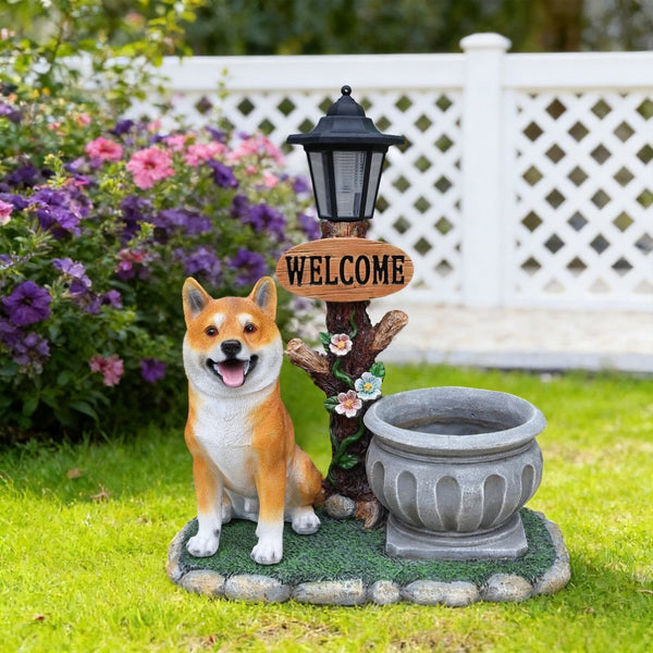 English Elm Sitting Corgi Resin Planter Sculpture Whimsical Porch Garden Decor with Succulent Cavity W5398P464247