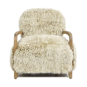 English Elm Jennifer Taylor Home - Enchante Taupe New Zealand Sheepskin Arm Chair with Oak Arms, Plush Comfort & Modern Rustic Charm B2719P238270