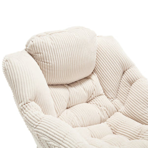 English Elm Lazy Chair Plush Ottoman Lounge Chair with Ergonomic Back, Side Pocket, Steel Frame Comfort White W640P271553