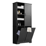 English Elm Bathroom Storage Cabinet With Doors and Drawers, Tilt-Out Laundry Hamper, Multiple Storage Space, Freestanding Style, Open Shelve, Adjustable Shelf, Black