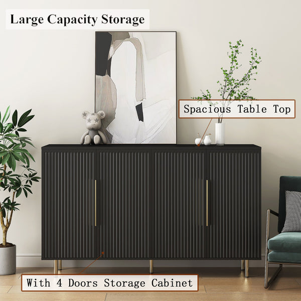English Elm Black Fluted Buffet Cabinet Modern Sideboard with Adjustable Shelves, Large Storage Credenza for Living Room Decor W1321P171785