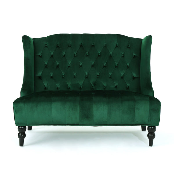English Elm Christopher Knight Home® - LOVESEAT Emerald Velvet Wingback with Button-Tufted Diamond Stitch, Durable Wrinkle-Resistant Comfort 92 61186.00NVLTEMD